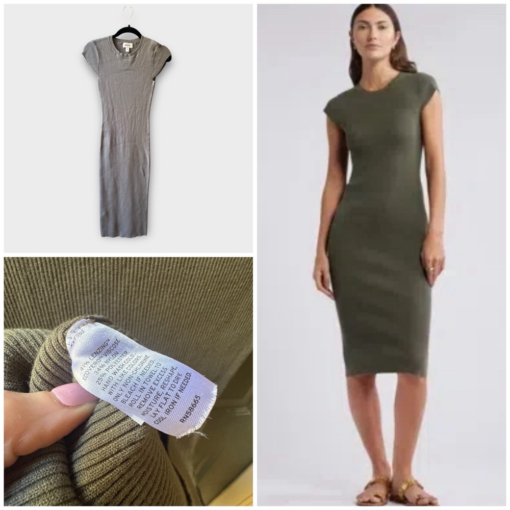 Open Edit Olive GREEN Ribbed Midi Dress, XS